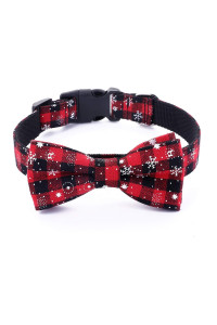 Malier Christmas Dog Collar and Bow tie with Classic Snowflake Pattern, Adorable Collar with Light Release Buckle Pet Accessories for Puppy Dogs Cats Pets (X-Small)