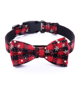 Malier Christmas Dog Collar and Bow tie with Classic Snowflake Pattern, Adorable Collar with Light Release Buckle Pet Accessories for Puppy Dogs Cats Pets (Small)