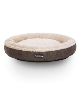 FEANDREA Dog Bed, Dog Sofa, Cat Bed, Donut Shape, Round, 65 cm Dia, Brown PGW65C