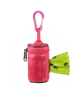 simpletome Dog Waste Bag Dispenser for Leash Belt Wear-Resistant Waterproof YKK Zipper (Microfiber Leather Pink)