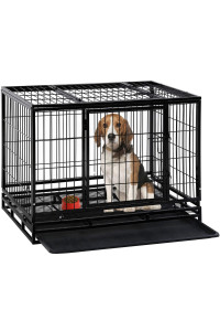 Dog Crate Cage for Large Dogs Heavy Duty 36 Inches Dog Kennel Pet Playpen for Training Indoor Outdoor with Plastic Tray Double Doors & Locks Design
