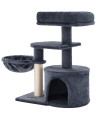 Feandrea Cat Tree, Small Cat Tower, Cat Condo, Kitten Activity Center with Scratching Post, Basket, Cave, Smoky Gray UPCT59G