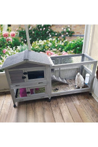Aivituvin Rabbit Hutch Outdoor Indoor Rabbit Cage Chikcen Coop with Casters Guinea Pig Cage with 3 Deep No Leakage Pull Out Tray,Waterproof Roof