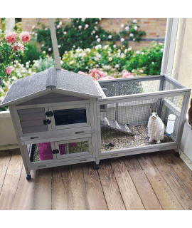 Aivituvin Rabbit Hutch Outdoor Indoor Rabbit Cage Chikcen Coop with Casters Guinea Pig Cage with 3 Deep No Leakage Pull Out Tray,Waterproof Roof