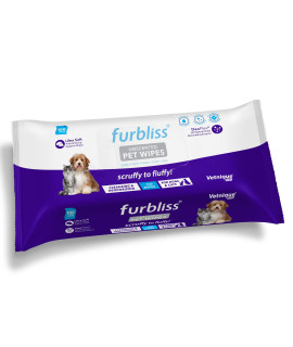Vetnique Labs Furbliss Hygienic Pet Wipes for Dogs & Cats, Cleansing Grooming & Deodorizing Hypoallergenic Thick Wipes with All Natural Deoplex Deodorizer (Unscented, 100ct Pouch)