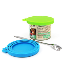 Comtim Pet Food Can Lids, Silicone Can Covers for Dog Cat Food, Universal Size Fit Small Medium Large Cans, 2 Pack and 1 Pet Food Cans Spoon