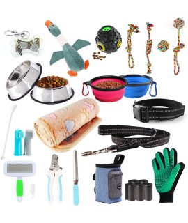Puppy Starter Kits for small dogs, 24pcs New pup dog starter kit Gift Set,includes:Dog Toys/Dog Bed Blankets/Dog Grooming Tool/Puppy Training Supplies/Dog Leashes Accessories/Feeding Supplies (24pcs)