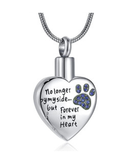 RIMZVIUX Pet Cremation Jewelry for Ashes for Dog Cat Waterproof Dog Paws Ash Necklace for Men Urns Cat Memorial Gift Women (Silver-Blue)