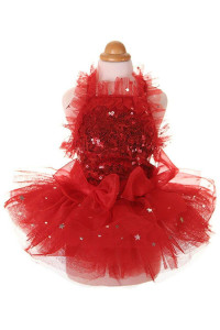 MaruPet Fashion Sweet Puppy Dog Blingbling Princess Skirt Pet Dog Lace cake camisole Tutu Dress Red XXS