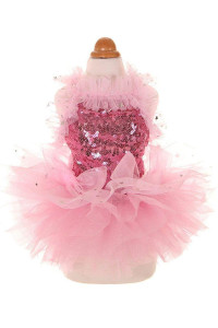 MaruPet Fashion Sweet Puppy Dog Blingbling Princess Skirt Pet Dog Lace cake camisole Tutu Dress Pink XXS