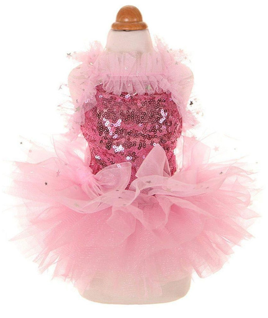 MaruPet Fashion Sweet Puppy Dog Blingbling Princess Skirt Pet Dog Lace cake camisole Tutu Dress Pink XXS