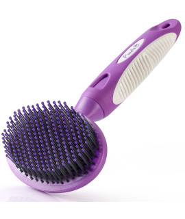 Round Bristle Pet Brush for Dogs and Cats - Soft Dog Brush for Grooming Short or Long Hair - Gentle Tool for Sensitive Skin Removes Dander, Dirt, and Detangles - Purple