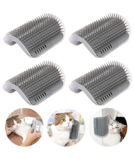 Cat Self Groomer with Catnip Pouch, 4 Pack Wall Corner Scratcher Groomers Soft Grooming Massage Combs for Short Long Fur Cats,Cat Brush Toy for Indoor Cats Kitten
