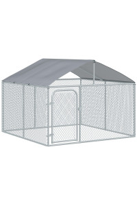 PawHut Dog Kennel Outdoor with Waterproof Canopy, Dog Run with Galvanized Chain Link, Secure Lock, for Backyard and Patio, 7.5' x 7.5' x 5.6'