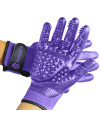 H HandsOn Pet Grooming Gloves - Patented 1 Ranked, Award Winning Shedding, Bathing, & Hair Remover Gloves - Gentle Brush for Cats, Dogs, and Horses (Mono Purple, Small)