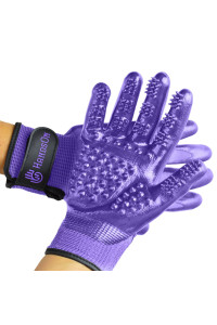 H HandsOn Pet Grooming Gloves - Patented 1 Ranked, Award Winning Shedding, Bathing, & Hair Remover Gloves - Gentle Brush for Cats, Dogs, and Horses (Mono Purple, Small)