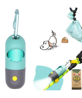 YUCHIYA Dog Poop Bag Dispenser with FlashlightDog Poop Bag Holder with Leash ClipHands-Free Leash Poop Bag Holder with Straps and 1 Roll Dog Waste Bags (Crystal Blue)