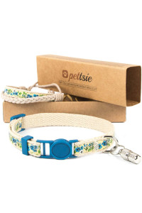 Pettsie Cat Collar Breakaway Safety and Friendship Bracelet, ID Tag Tube, Durable, Comfortable and Soft Cotton for Sensitive Skin, D-Ring for Accessories, Carton Box, Adjustable 7.5-11.5 Inches, Blue