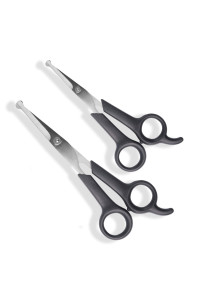 Pets First 1 Pet Grooming Scissors Body & Facial Trimmer Durable Stainless Steel Blades. Rounded Tips Shears for Long Medium Short Thick Wiry Curly Hair. Lightweight Cutter for Dogs & Cats. Set of 2