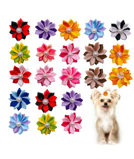 JpGdn 40pcs/(20pairs) Dog Hair Flowers?ith Rubber Band Pet Hair Bows for Puppy Doggy Cat Small and Medium Animals Pet Hair Bows Grooming Accessories