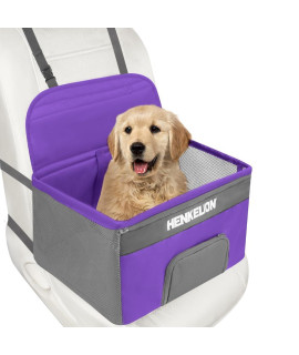 Henkelion Small Dog Car Seat, Dog Booster Seat for Car Front Seat, Pet Booster Car Seat for Small Dogs Medium Dogs Within 30 lbs, Reinforced Dog Car Booster Seat Harness with Seat Belt - Purple