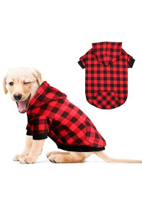 Red Plaid Dog Hoodie Sweater for Dogs Pet Clothes with Hat and Pocket(XS)