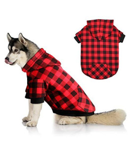 Red Plaid Dog Hoodie Sweater for Large Dogs Pet Clothes with Hat and Pocket(L)