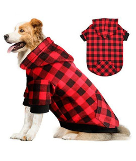 Red Plaid Dog Hoodie Sweater for Dogs Pet Clothes with Hat and Pocket(XXL)