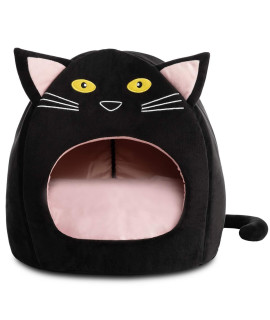 Hollypet Cozy Pet Bed Warm Cave Nest Sleeping Bed Kitty Shape Puppy House for Cats, 17 x 17 inches, Black