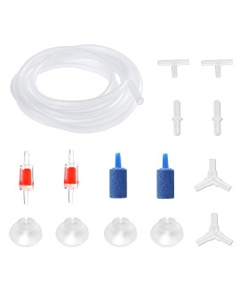 Aquarium Air Pump Accessories Kit with 80 Inch Standard Clear Airline Tubing, Air Stones, Check Valves, Suction Cups and Connectors for Fish Tank