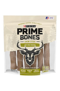 Purina Prime Bones Made in USA Facilities Limited Ingredient Natural Large Dog Treats, Chew Stick with Wild Venison - 6 ct. Pouch