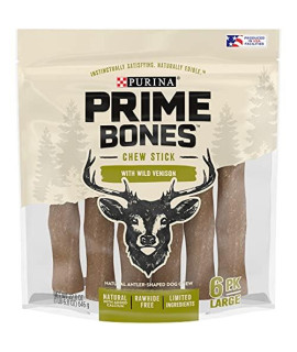 Purina Prime Bones Made in USA Facilities Limited Ingredient Natural Large Dog Treats, Chew Stick with Wild Venison - 6 ct. Pouch