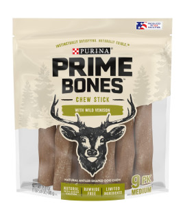 PURINA Prime Bones Made in USA Facilities Limited Ingredient Medium Dog Treats, Chew Stick With Wild Venison - 9 ct. Pouch