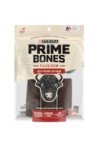 Purina Prime Bones Dog Bone, Made in USA Facilities, Natural Medium Dog Treats, Filled Chew With Pasture-Fed Bison - 3 ct. Pouch
