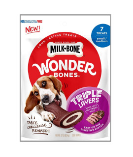 Milk-Bone Wonder Bones Long Lasting Dog Treats, Real Beef, 7 Small/Medium Triple Layers