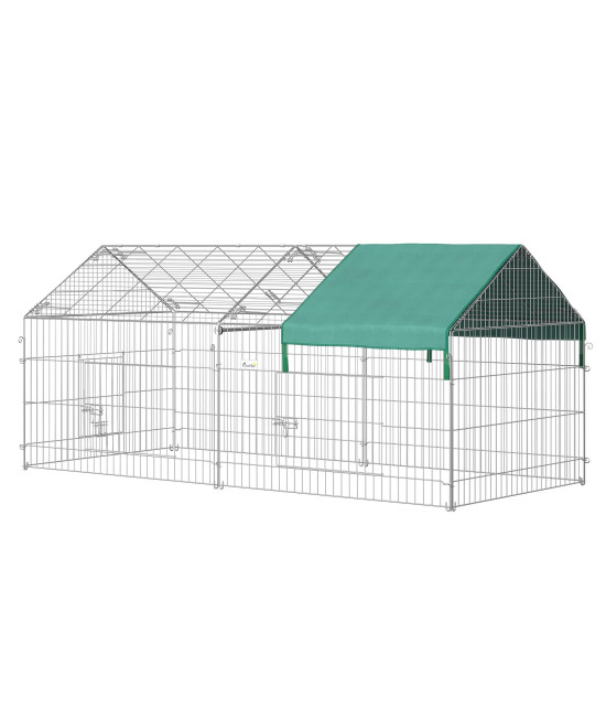 PawHut Catio Metal Chicken Run, 86.5 x 40.5 Portable Small Animal Playpen for Rabbit, Outdoor Dog Kennel with Water-Resistant Cover, Green