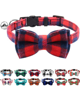 Joytale Upgraded Cat Collar with Bells, Breakaway Cat Collars with Bow Tie, 1 Pack Girl Boy Safety Plaid Kitten Collars, Red
