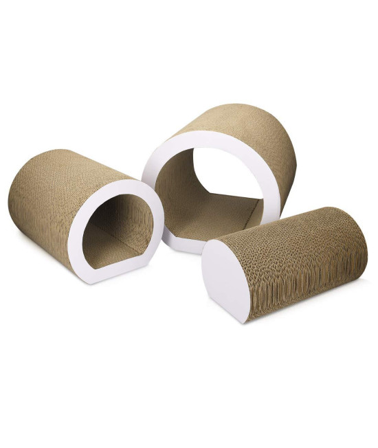 Navaris cat Tunnel Scratcher Set (3-Pieces) - corrugated cardboard Paper Scratching Board Tubes and Roll Toy for cats - Scratch, Lounge, Hide and Play
