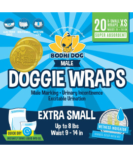 Bodhi Dog Disposable Male Dog Diapers Super Absorbent Leak-Proof Fit Premium Adjustable Male Dog Pee Wraps with Moisture Control & Wetness Indicator 20 Count Extra Small Size
