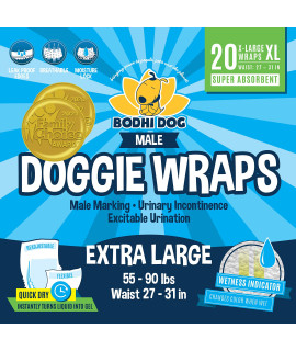 Bodhi Dog Disposable Male Dog Diapers Super Absorbent Leak-Proof Fit Premium Adjustable Male Dog Pee Wraps with Moisture Control & Wetness Indicator 20 Count Extra Large Size
