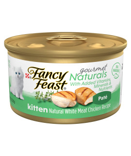 Purina Fancy Feast Grain Free Pate Wet Kitten Food Gourmet Naturals White Meat Chicken Recipe - (12) 3 oz. Cans