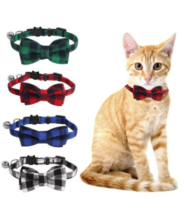 SLSON 4 Pack Cat Collars Breakaway with Bell Cat Collars with Cute Bowtie for Pet Kitten Cats and Small Dogs Pets Adjustable from 8-11In (Plaid)