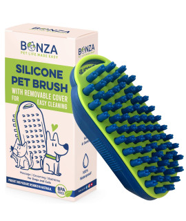 Bonza Dog and Cat Massage Brush, Dog Bath Brush with Removable Screen, Soft Silicone Bristles for Gentle Grooming for Pet, Curry Comb for Washing, Brushing for Short, Medium and Long Haired Pets
