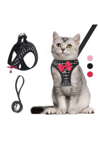 Surepet Cat Harness and Leash Set - Escape Proof & Reflective Kitten Vest for Walking and Traveling - Step in Harnesses with Lightweight Soft Mesh for Small Medium Large Puppy Dogs- (Black Plaid, S)