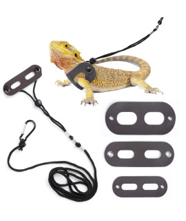 POLKASTORE Bearded Dragon Harness and Leash Adjustable(S,M,L, 3 Pack) - Soft Leather Reptile Lizard Leash for Amphibians and Other Small Pet Animals