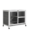 PawHut Indoor Rabbit Hutch with Wheels, Desk and Side Table Sized, Wood Rabbit Cage, Waterproof Small Rabbit Cage, Gray