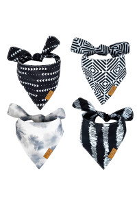Remy+Roo Dog Bandanas - 4 Pack Monochrome Set Premium Durable Fabric Patented Shape Adjustable Fit Multiple Sizes Offered (Small)