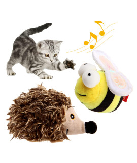 Gigwi Interactive Cat Toys Animal Sound Hedgehog/Bee Interactive Squeaking Cat Toys Melody Chaser& Toys for Cats to Play Alone, Play and Squeak Kitten Toys for Boredom, 2 Pack