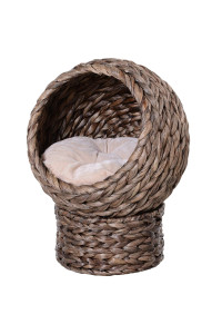 Pawhut Handwoven Elevated Cat Bed with Soft Cushion & Cat Egg Chair Shape, Cat Basket Bed Kitty House with Stand, Raised Wicker Cat Bed for Indoor Cats, 23.5 H, Gray