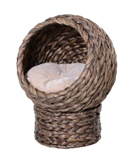 Pawhut Handwoven Elevated Cat Bed with Soft Cushion & Cat Egg Chair Shape, Cat Basket Bed Kitty House with Stand, Raised Wicker Cat Bed for Indoor Cats, 23.5 H, Gray